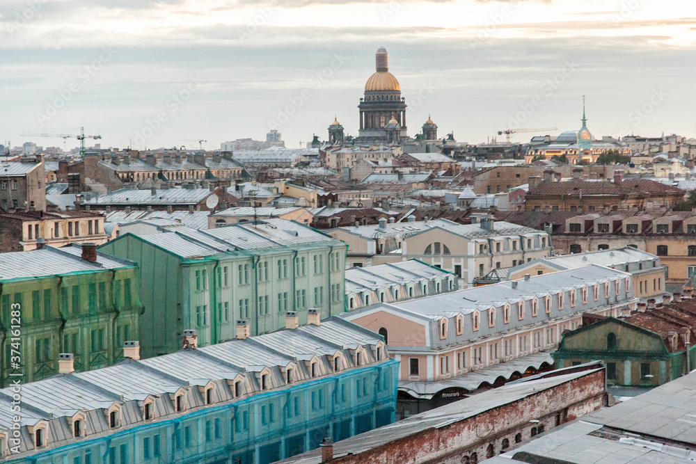 Saint Petersburg rooftop cityscape with view on St Isaac's cathedral