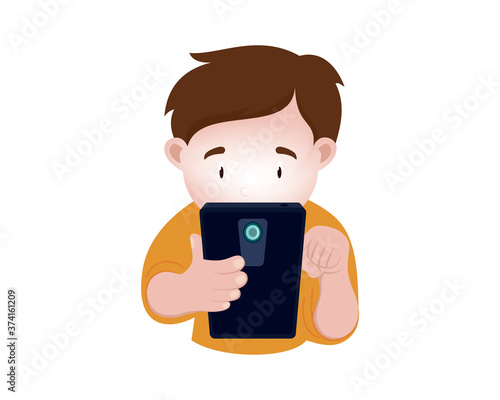 a Boy's Using Smartphone Illustration