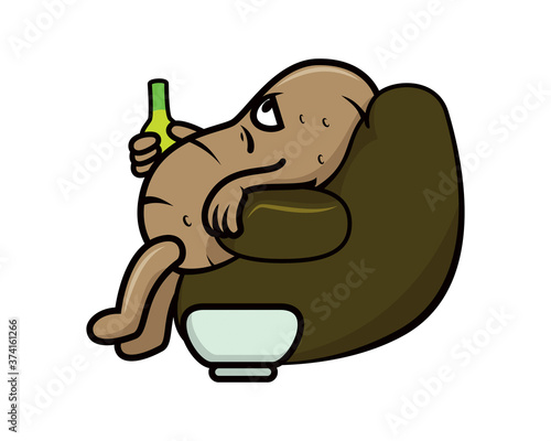 Couch Potato with Lazy Gesture Illustration