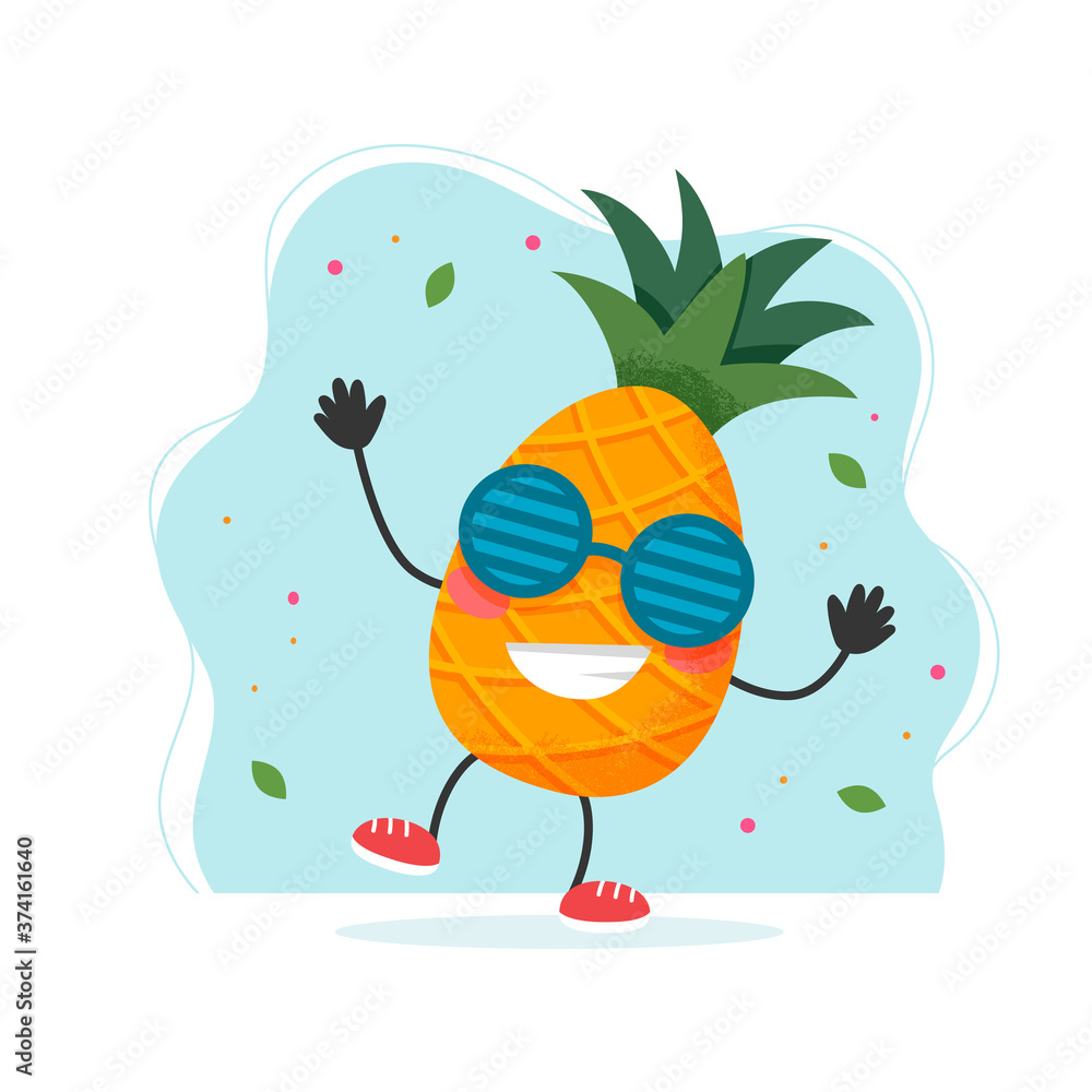 Fototapeta premium Cute pineapple character. Colorful summer design. illustration in flat style