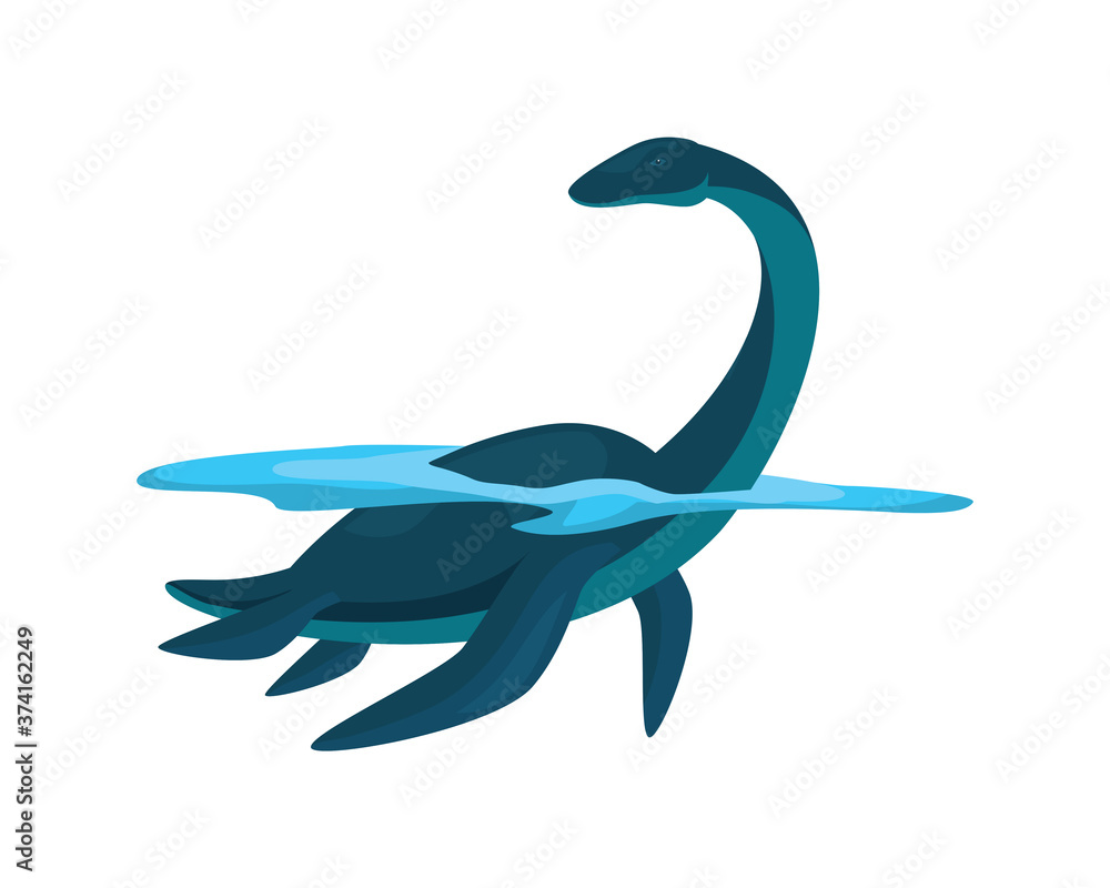 Fototapeta premium Detailed Swimming Loch Ness Illustration