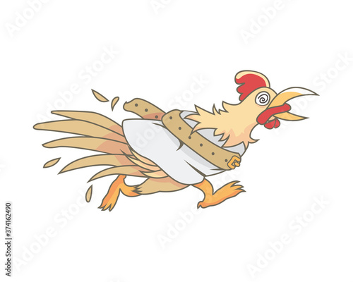Running Mad and Crazy Chicken with Asylum Clothes Illustration