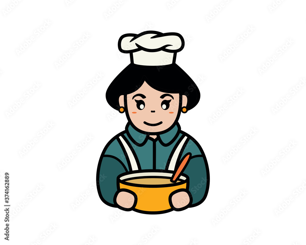 Mom Chef with Her Cake Dough Illustration Mom Chef with Her Cake Dough Illustration