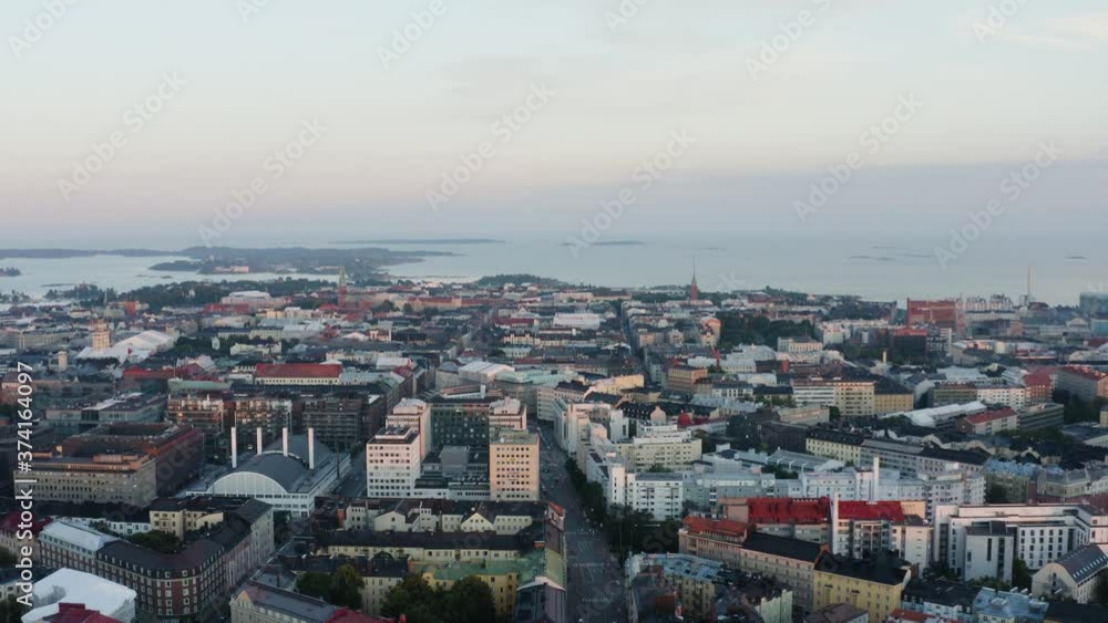 Aerial tilt over Helsinki buildings into sky with copyspace cityscape Aerial tilt over Helsinki buildings into sky with copyspace cityscape