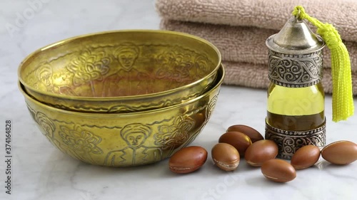 Traditional bottle of Argan Oil in Hammam photo