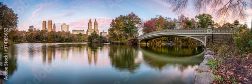 Bow Bridge at The Lake in Central Park, New York City, USA photo