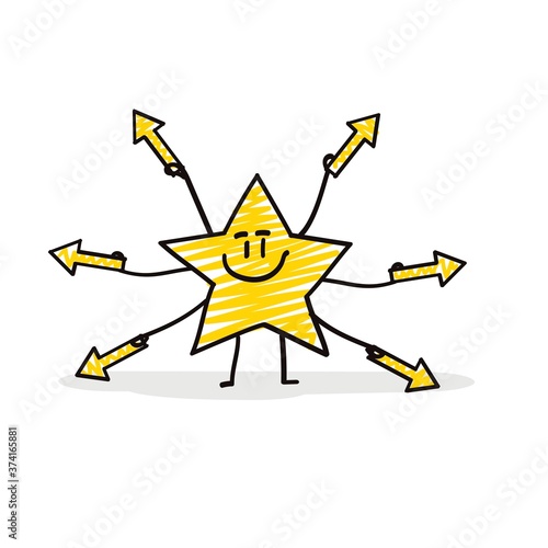 Doodle stick figures: funny star with arrows.