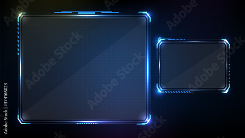 abstract futuristic background of blue glowing technology sci fi frame hud ui
