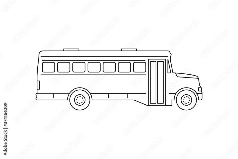 School bus icon. Black line web sign. Flat style vector illustration isolated on white background. School bus icon. Black line web sign. Flat style vector illustration isolated on white background.