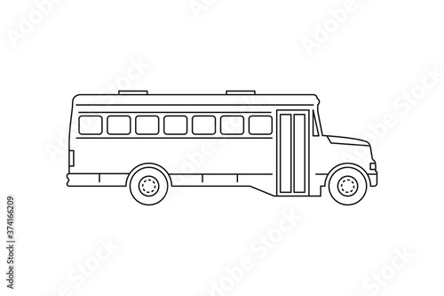 School bus icon. Black line web sign. Flat style vector illustration isolated on white background.