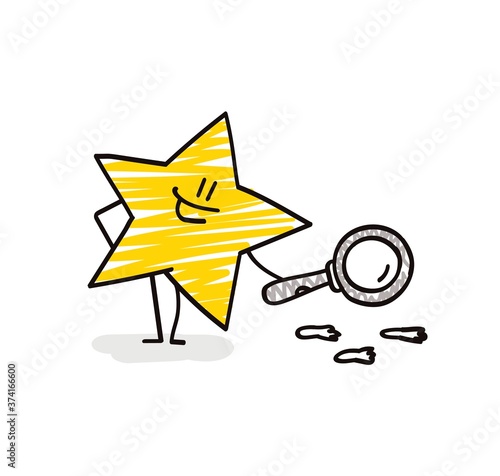 Doodle stick figures: funny star with loupe.