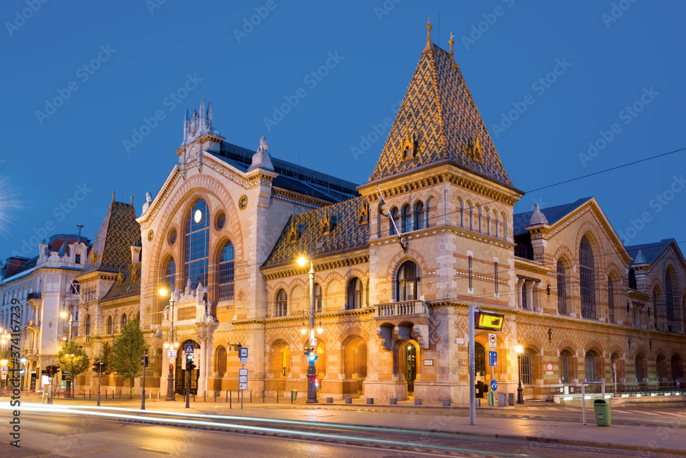Central Market Hall in Budapest by night
