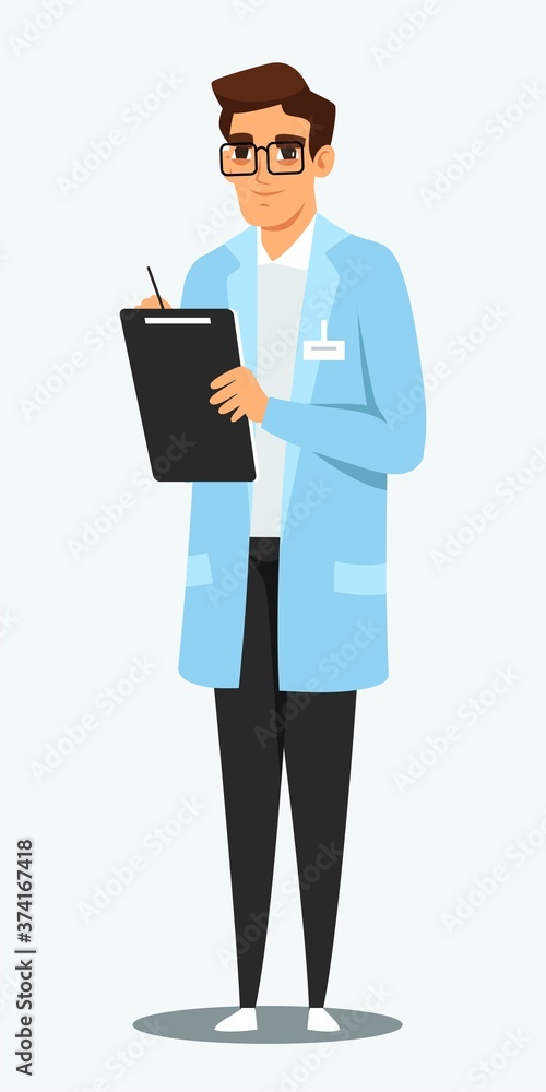 Dietitian working in hospital. Healthcare doctor helping in medical clinic. Medic man in blue uniform. Health and medicine professional care vector illustration. Nutrition and diabetic treatment Dietitian working in hospital. Healthcare doctor helping in medical clinic. Medic man in blue uniform. Health and medicine professional care vector illustration. Nutrition and diabetic treatment