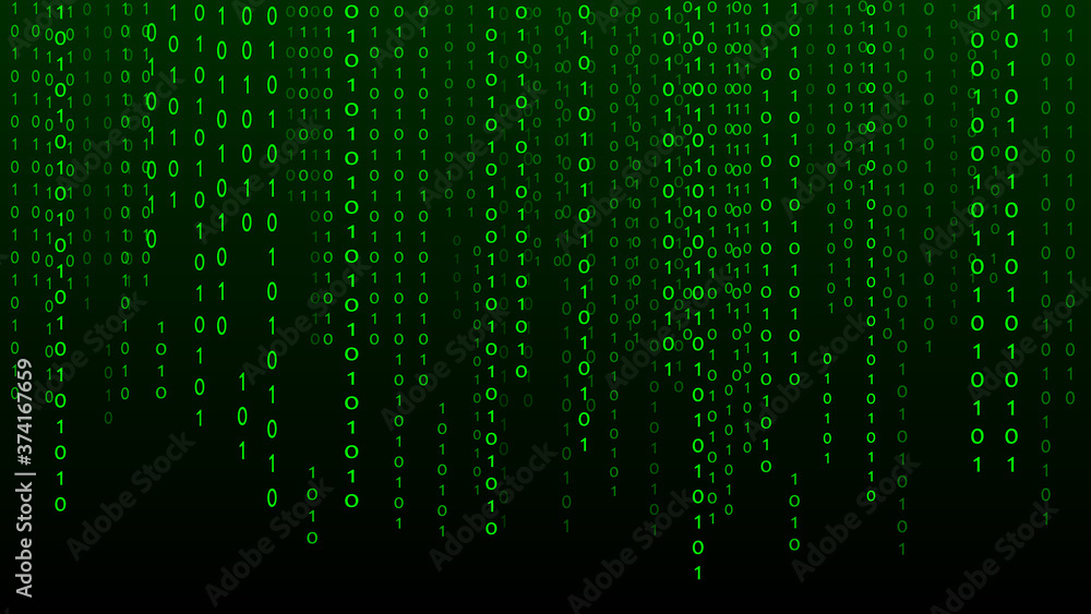 Digital background green matrix. Matrix background with digits 1.0. Binary computer code. Hacker coding concept.  illustration.