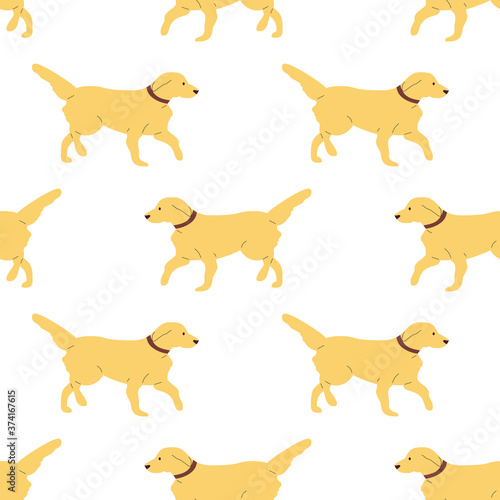 Repeat seamless pattern with flat style cute labrador dogs on white background. Stock vector