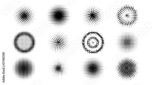 Set of halftone circles. Halftone dots circle gradient. Halftone design elements.  illustration. photo