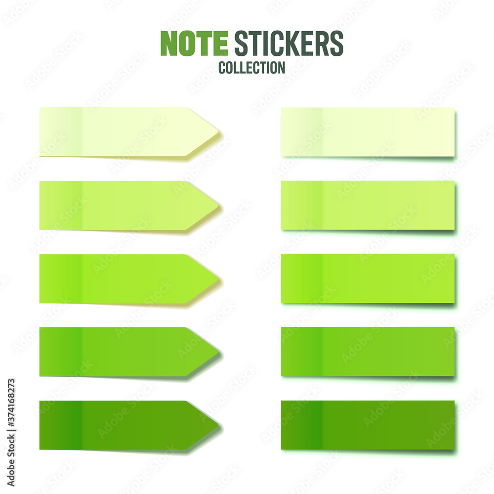 Realistic green sticky notes collection. Arrow flag tabs. Post note stickers. Colorful sticky paper sheets. Vector illustration. Realistic green sticky notes collection. Arrow flag tabs. Post note stickers. Colorful sticky paper sheets. Vector illustration.