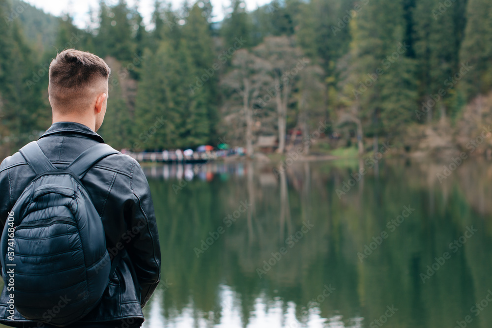 Fototapeta premium man on a lake