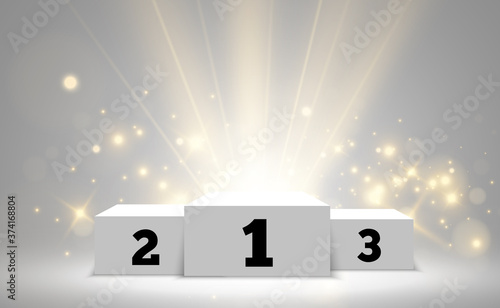 White podium or platform with spotlights. A pedestal for rewarding the winners.