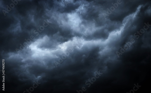 The typhoon, tornado in a stormy dark sky with black clouds and a strong wind. Panoramic image. Concept on the theme of weather, natural disasters, tornadoes, typhoons, tornadoes, thunderstorm.