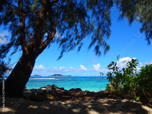 Seychelles, Indian Ocean, Praslin Island, west coast, Grand Anse beach, view of the Cousin Cousine Islands