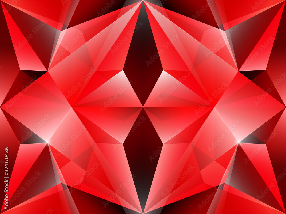 Seamless pattern of geometric lines imitating bright red translucent crystal with highlights on the surface