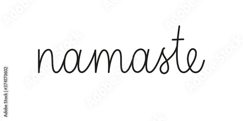 Namaste phrase handwritten by one line. Mono line vector text element isolated on white background.Simple inscription