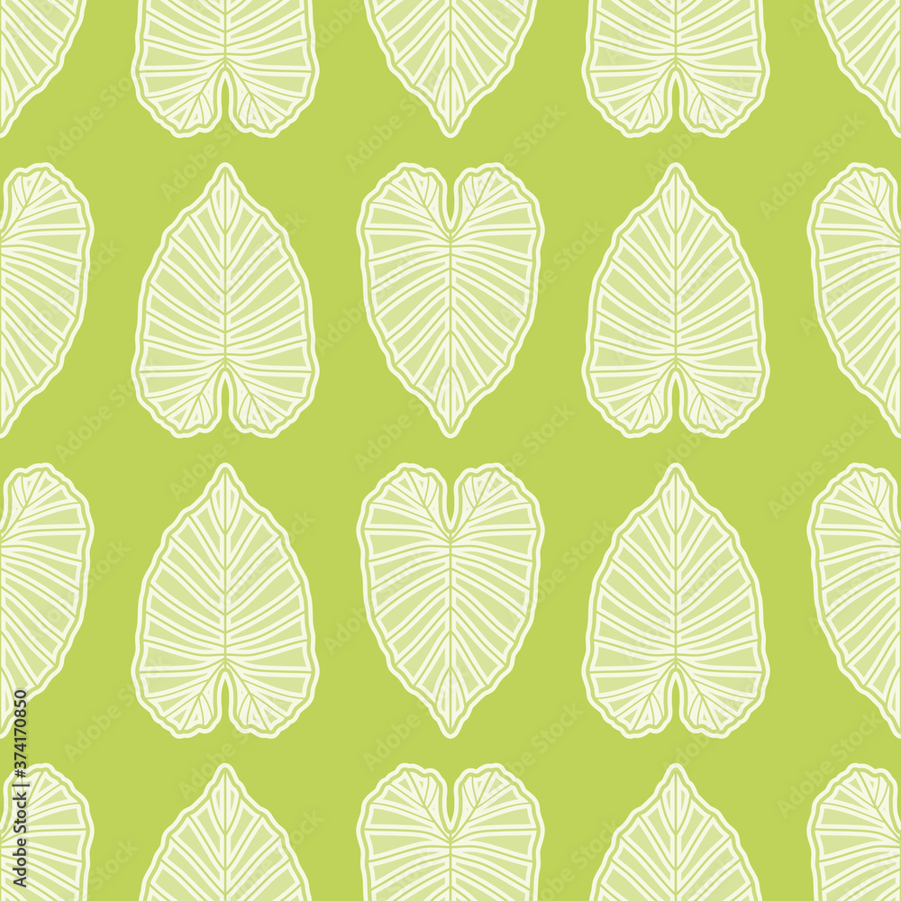 Heart shape leaf seamless illustration pattern.  Symmetric Alocasia foliage vector background.