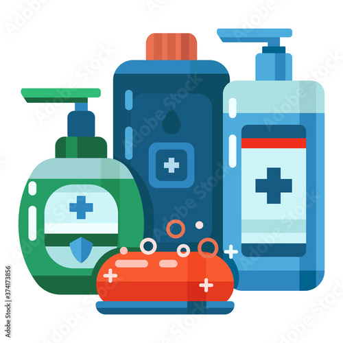Vector illustration. A set of antiseptic and antibacterial agents. Sanitizers in plastic dispenser bottles and soap. Protection against coronavirus	
Отправлено 5 дней назад
ОТКАЗ В И