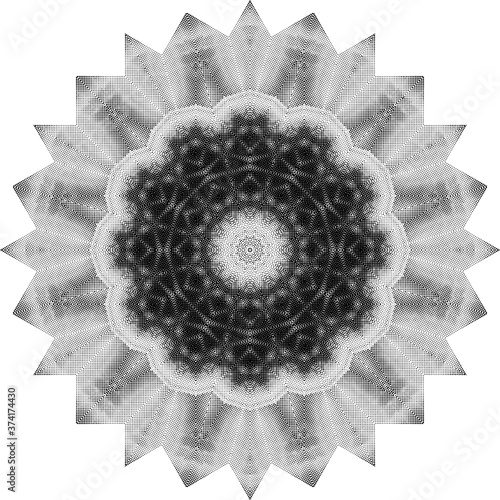 Halftone ornament, monochrome pattern. Drawing vintage style. Grunge texture. Points vintage drawing. Abstract art background. Modern symmetric pattern. Festive art backdrop. Creative vector element