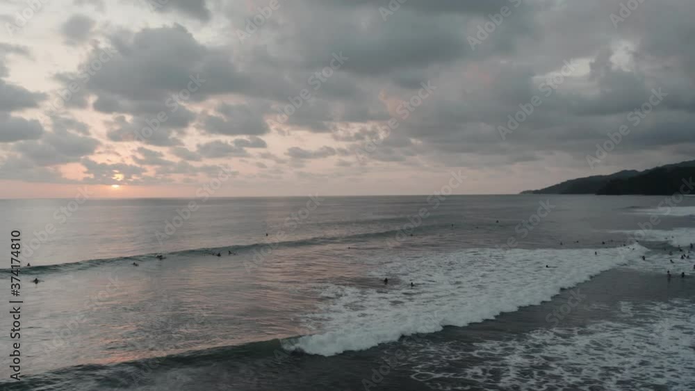 Wide drone aerial shot of the beach and mountains during sunset in 4k, Costa Rica Wide drone aerial shot of the beach and mountains during sunset in 4k, Costa Rica