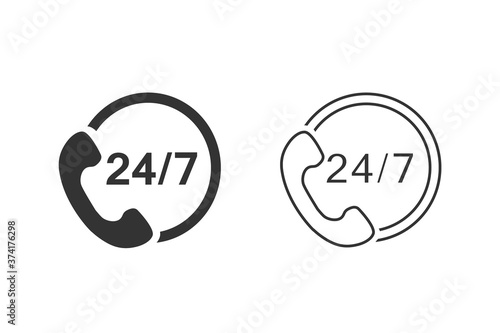 24/7 call center support vector line icon set