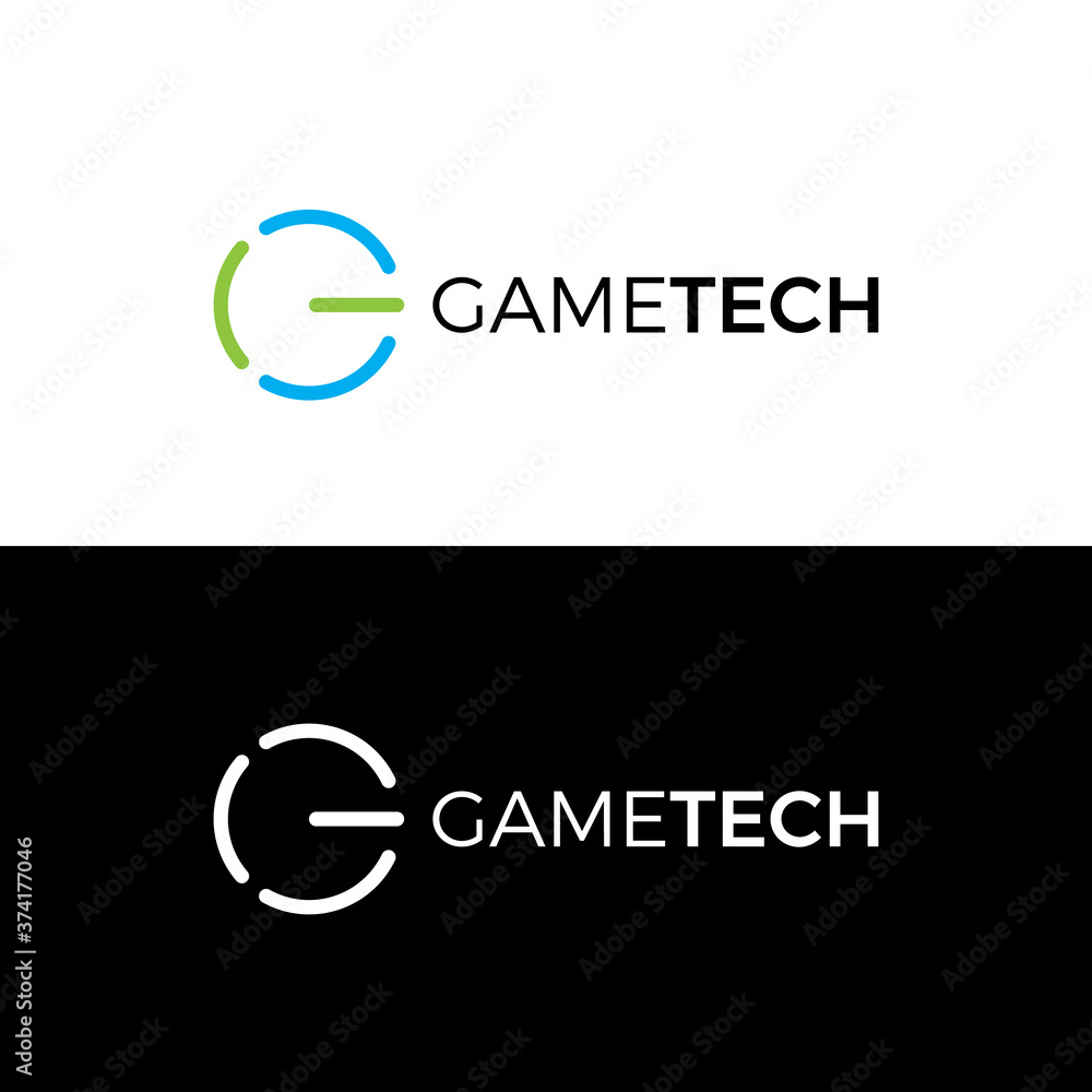 Obraz premium Letter G + power symbol. Gametech logo. Icon vector.