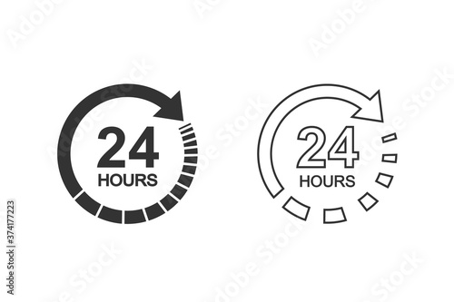 24 hours clock sign line icon set in flat style. Twenty four hour open vector illustration on white isolated background. Timetable business concept