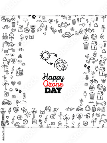Set of Hand draw Ozone day Doodle backgrounds. Objects from a Environment and Earth.