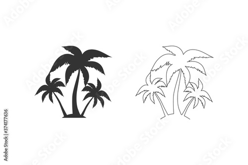 Palm tree silhouette line icon set. simple flat vector illustration