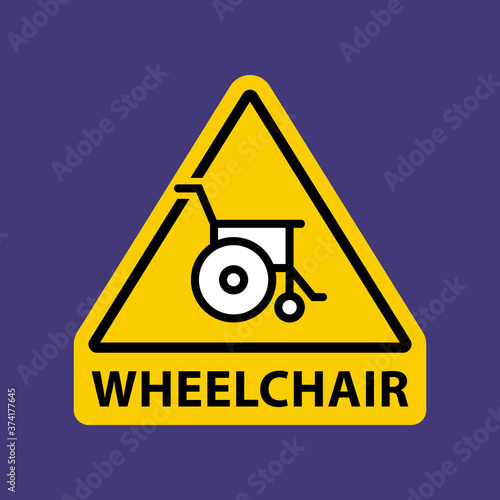 triangular yellow sign wheelchair. flat vector illustration