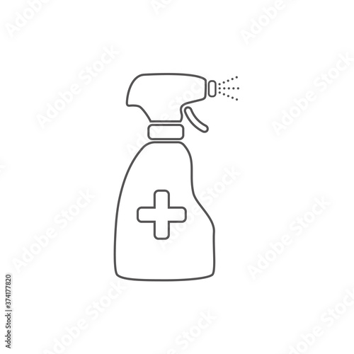 Anti-Bacterial Alcohol Agent, Sanitizer, Bottle Spray Flat Style Vector Line Icon