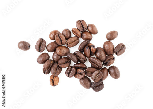 Brown coffee beans isolated on a white background