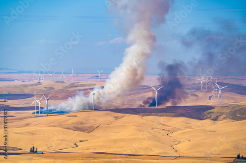 Agricultrual Burn of Wheat Stubble after harvest in the wheat fields of the palouse area