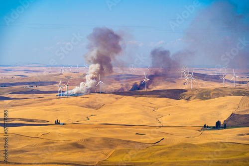 Agricultrual Burn of Wheat Stubble after harvest in the wheat fields of the palouse area