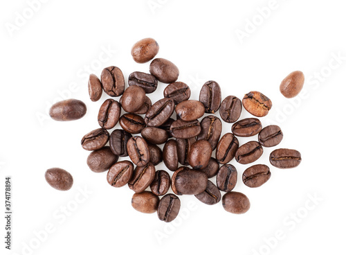Brown coffee beans isolated on a white background