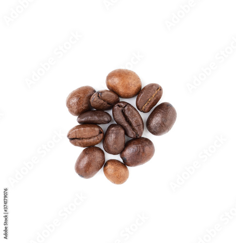 Brown coffee beans isolated on a white background