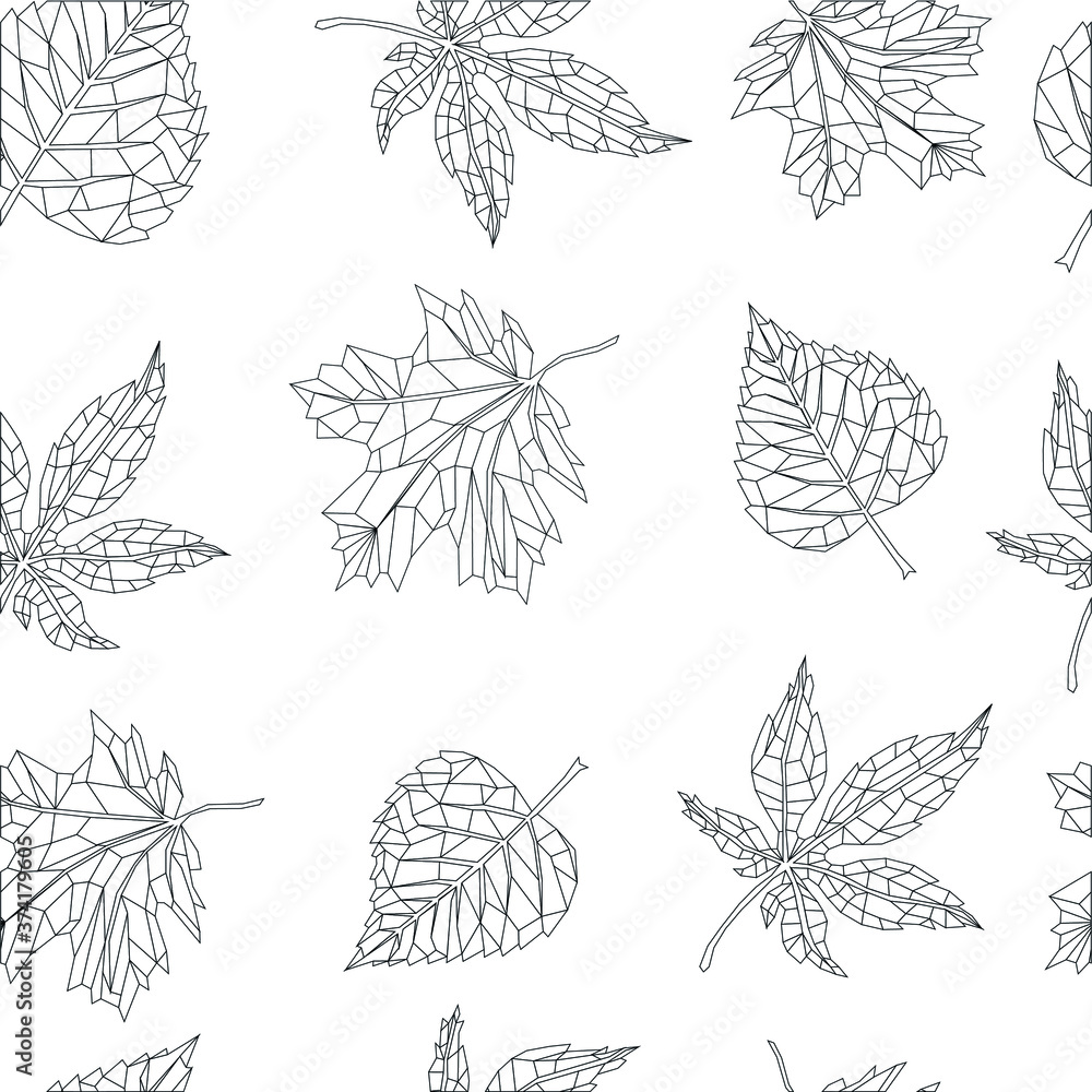 geometric seamless pattern autumn leaves line vector
