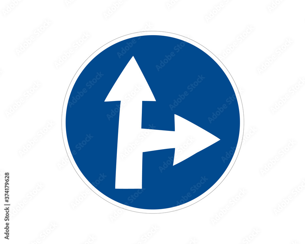 Straight and right ahead - road sign isolated on white background. Group of as fish-eye, simple and grunge icons for your design. Vector illustration. Straight and right ahead - road sign isolated on white background. Group of as fish-eye, simple and grunge icons for your design. Vector illustration.