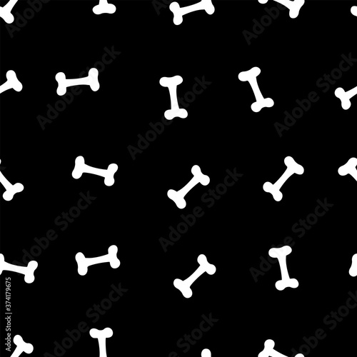 Seamless pattern with  bones. Hand drawn vector illustration on black background.
