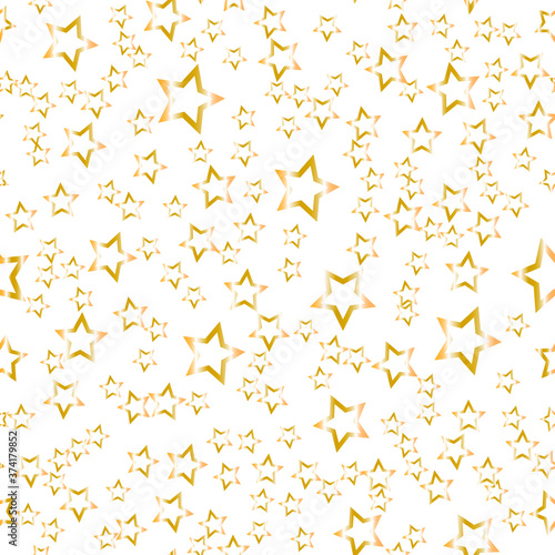 Abstract white modern seamless pattern with gold stars. Vector illustration. Shiny background. Texture of gold foil.