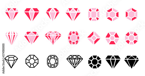 Jewels diamond icons. Diamonds gems, luxury jewel gemstones and precious gem. Crystal gemstone, jeweler gems precious or jeweller brilliant treasure. Isolated vector bijou, precious flat line pattern 