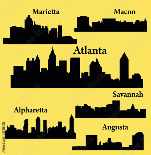 6 City silhouette in Georgia (Atlanta, Augusta, Alpharetta, Savannah, Macon, Marietta)