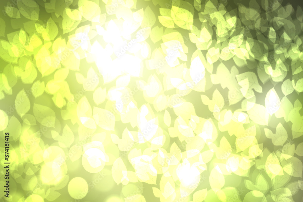 Abstract bright landscape texture with natural light green bokeh lights and bright yellow sunny light with leaves. Autumn or summer background with copy space. Abstract bright landscape texture with natural light green bokeh lights and bright yellow sunny light with leaves. Autumn or summer background with copy space.
